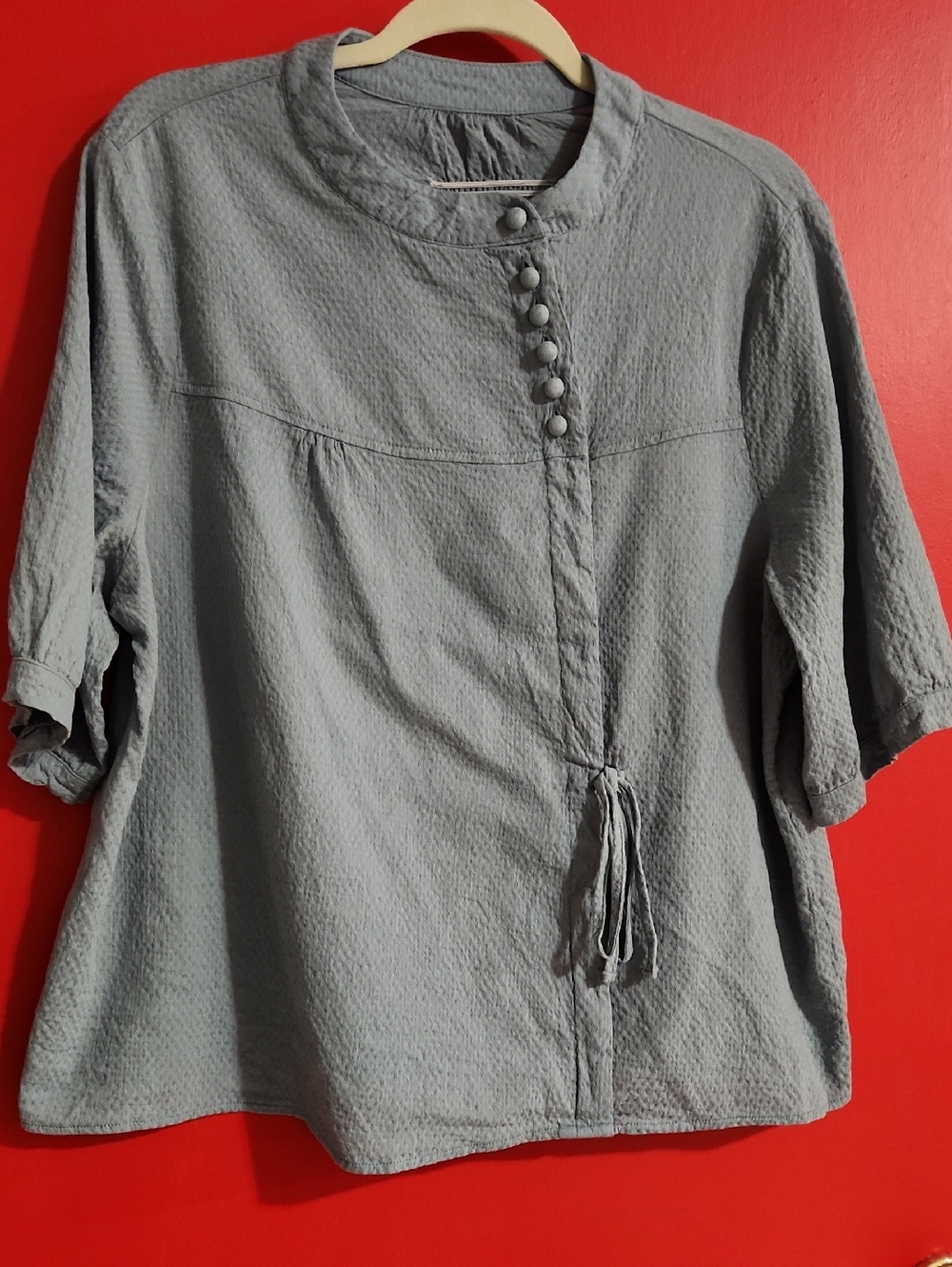 2XL Women's Sage Gree Button-Front Textured Top